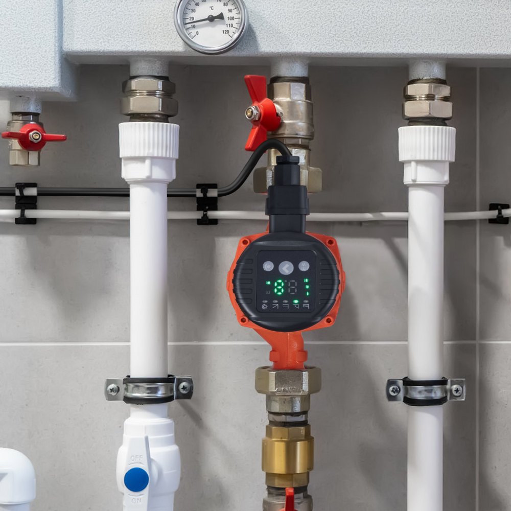 VEVOR LPS25-8BP-180 Hot Water Recirculating Pump, 220V, 60W 67 L/min High Efficiency Circulator Pump, EMC Automatic Water Circulation Pump 38 mm(1.5") Threaded NPT Circulator Pump for Water Heater System