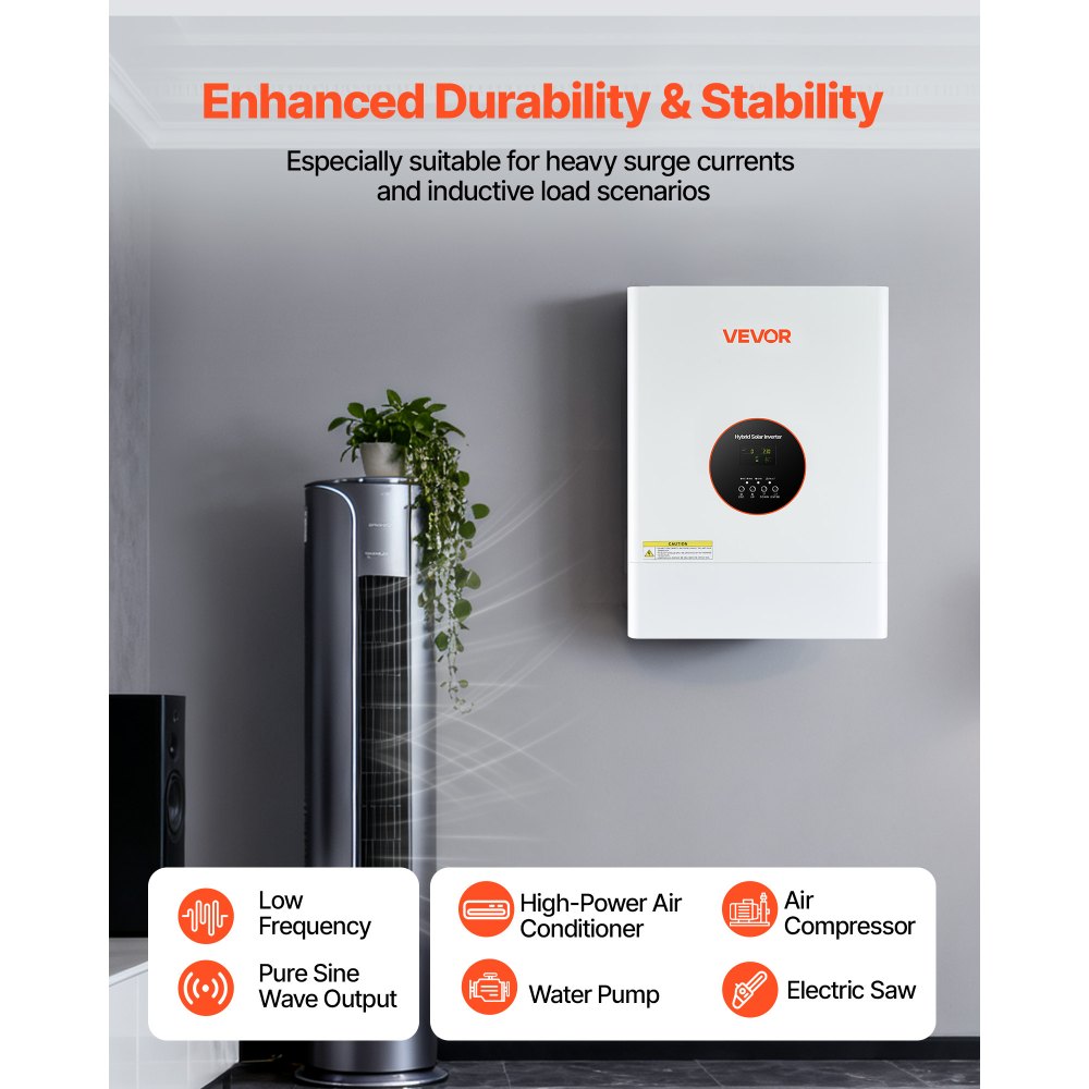 VEVOR 6000W 48V Hybrid Solar Inverter, 120V/240V Split Phase, Built-in 120A MPPT Solar Controller, Low Frequency Pure Sine Wave Power Inverter Charger, for Lead Acid Lithium Battery Off-Grid Systems