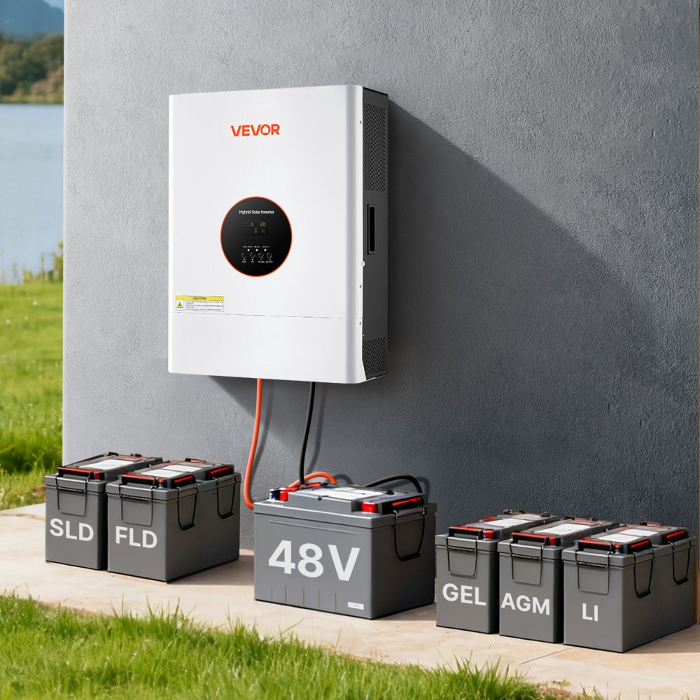 VEVOR 6000W 48V Hybrid Solar Inverter, 120V/240V Split Phase, Built-in 120A MPPT Solar Controller, Low Frequency Pure Sine Wave Power Inverter Charger, for Lead Acid Lithium Battery Off-Grid Systems