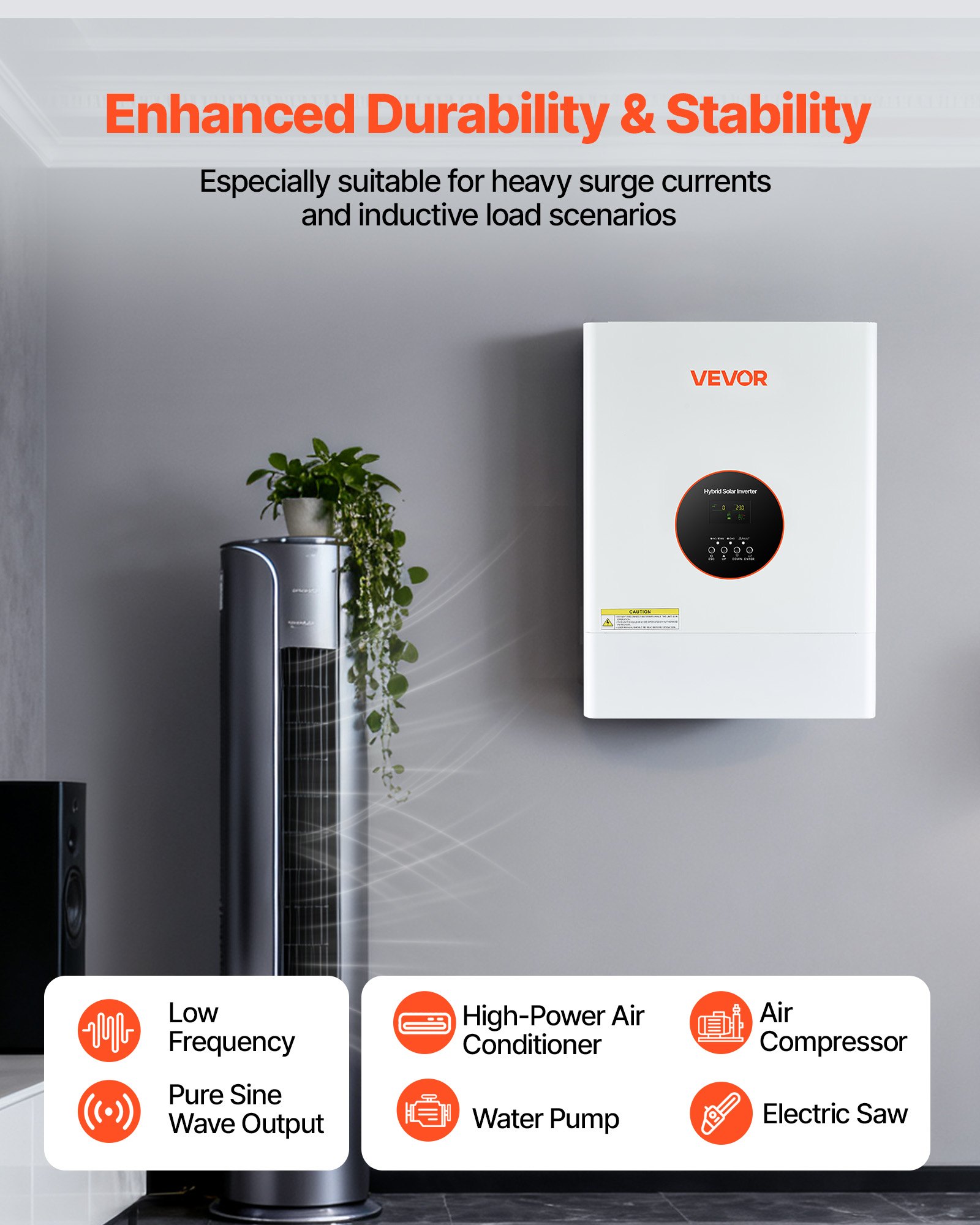 VEVOR 6000W 48V Hybrid Solar Inverter, 120V/240V Split Phase, Built-in 120A MPPT Solar Controller, Low Frequency Pure Sine Wave Power Inverter Charger, for Lead Acid Lithium Battery Off-Grid Systems