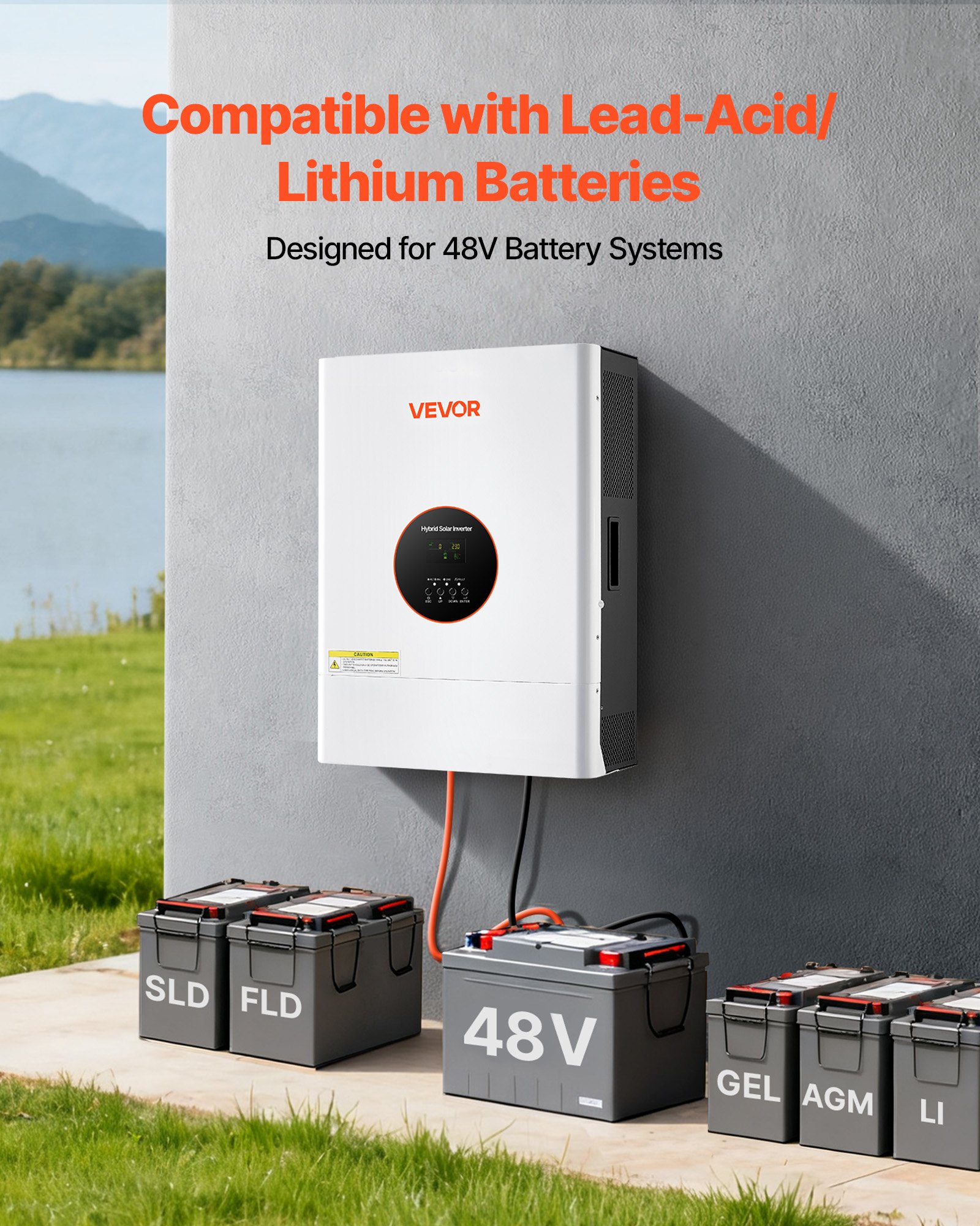 VEVOR 6000W 48V Hybrid Solar Inverter, 120V/240V Split Phase, Built-in 120A MPPT Solar Controller, Low Frequency Pure Sine Wave Power Inverter Charger, for Lead Acid Lithium Battery Off-Grid Systems