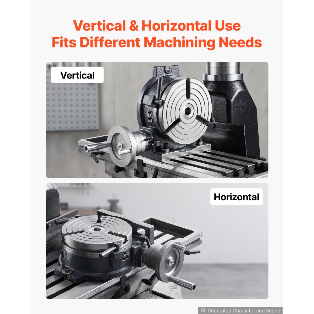 VEVOR Horizontal Vertical Rotary Table 200 mm Precision Milling Rotary Table, with T-Slot & Graduated Scale, Worm Gear Adjustment, Cast Iron, Precision Indexing, for Milling Machines & Drill Presses