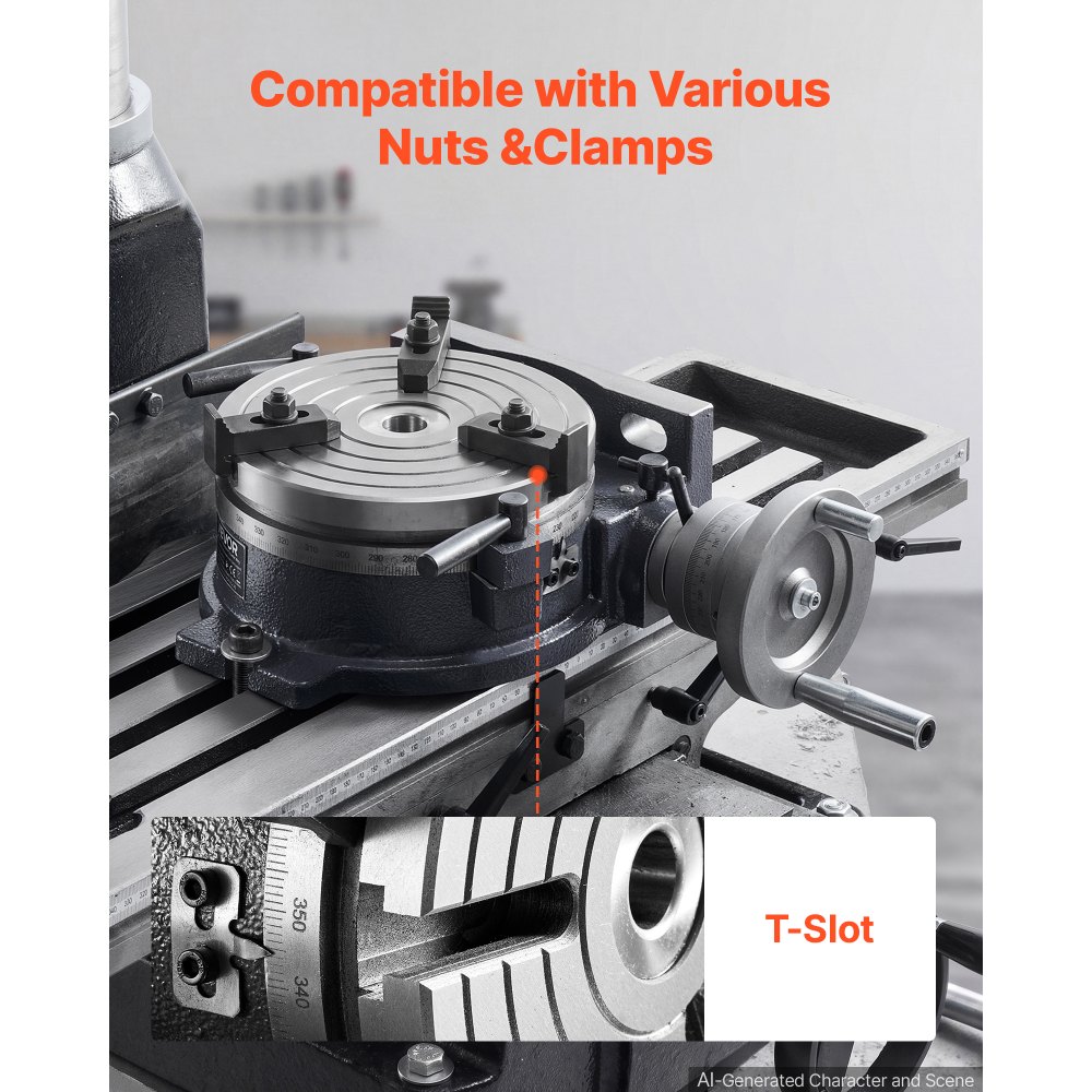 VEVOR Horizontal Vertical Rotary Table 200 mm Precision Milling Rotary Table, with T-Slot & Graduated Scale, Worm Gear Adjustment, Cast Iron, Precision Indexing, for Milling Machines & Drill Presses