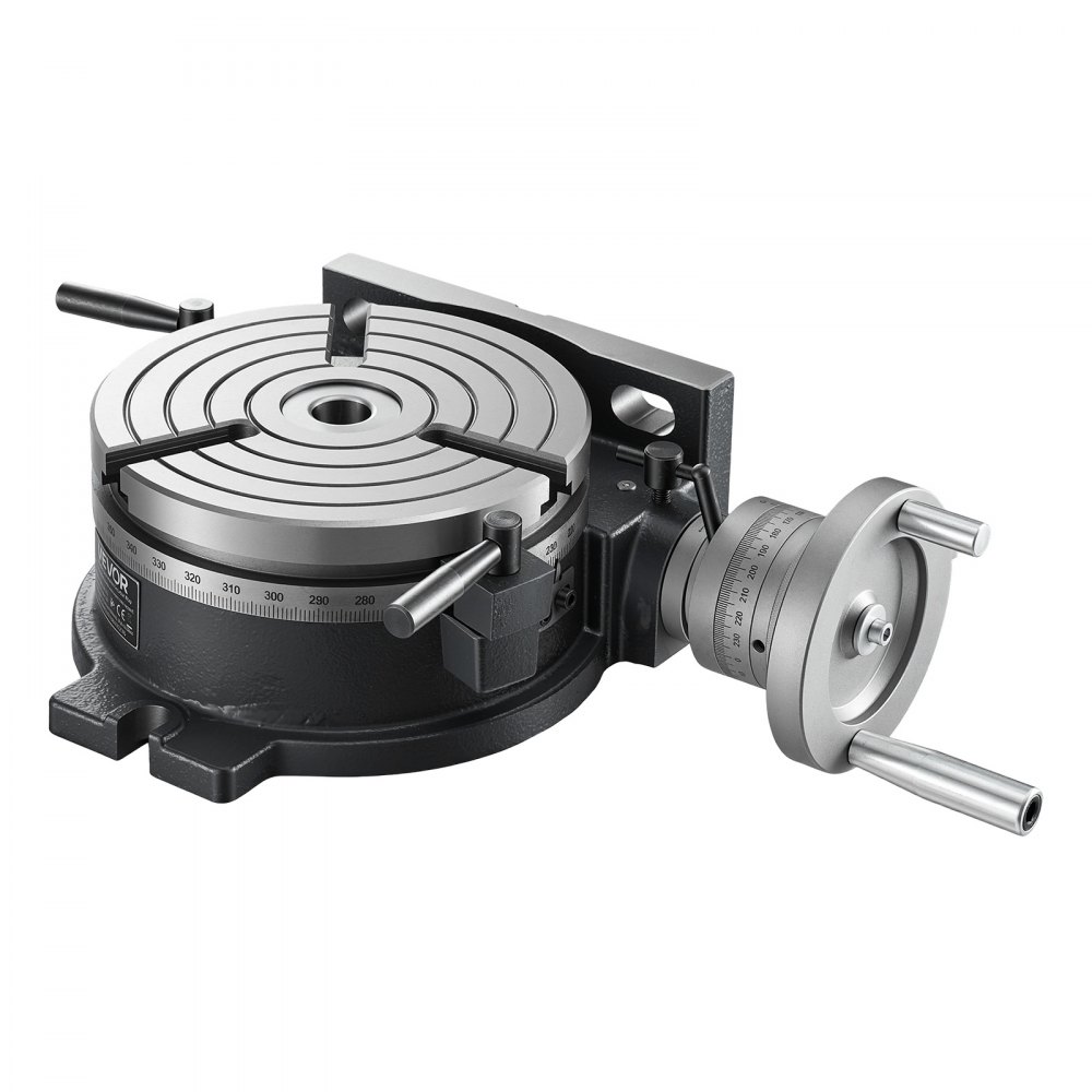 VEVOR Horizontal Vertical Rotary Table 200 mm Precision Milling Rotary Table, with T-Slot & Graduated Scale, Worm Gear Adjustment, Cast Iron, Precision Indexing, for Milling Machines & Drill Presses