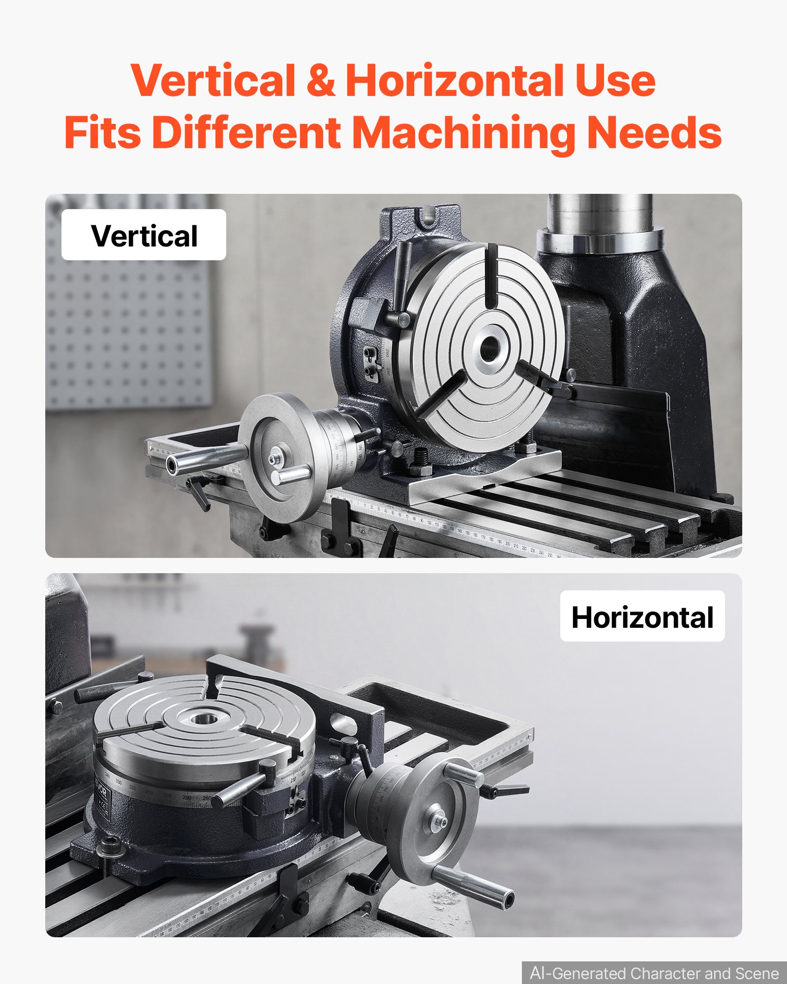 VEVOR Horizontal Vertical Rotary Table 200 mm Precision Milling Rotary Table, with T-Slot & Graduated Scale, Worm Gear Adjustment, Cast Iron, Precision Indexing, for Milling Machines & Drill Presses