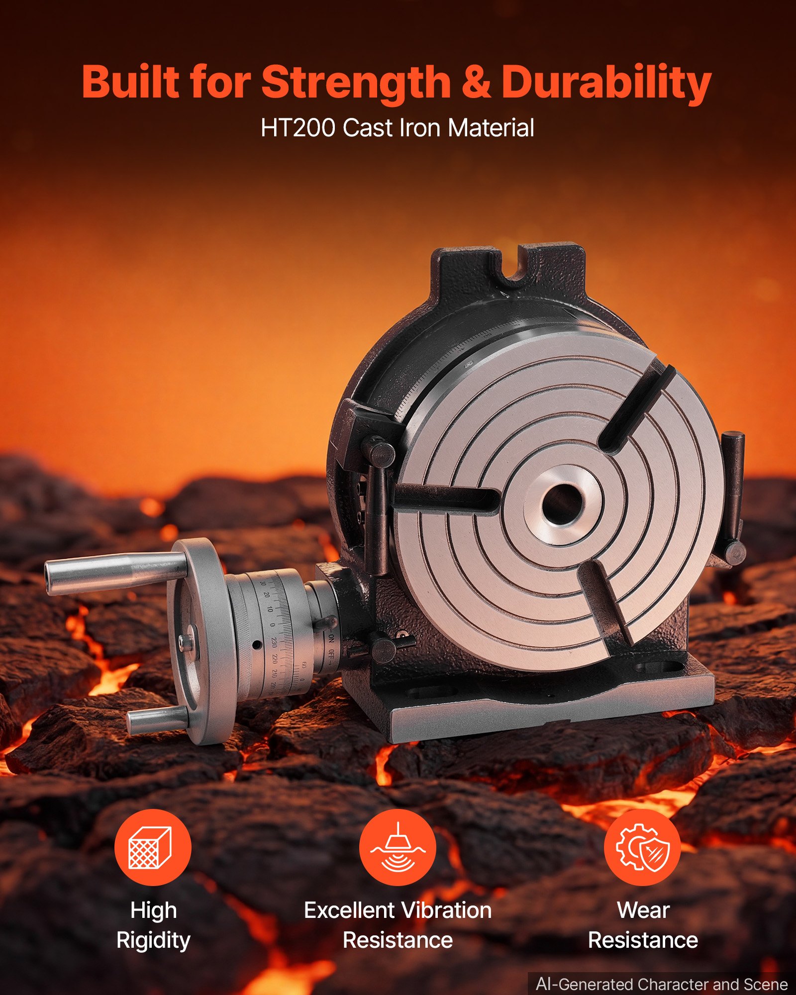 VEVOR Horizontal Vertical Rotary Table 200 mm Precision Milling Rotary Table, with T-Slot & Graduated Scale, Worm Gear Adjustment, Cast Iron, Precision Indexing, for Milling Machines & Drill Presses