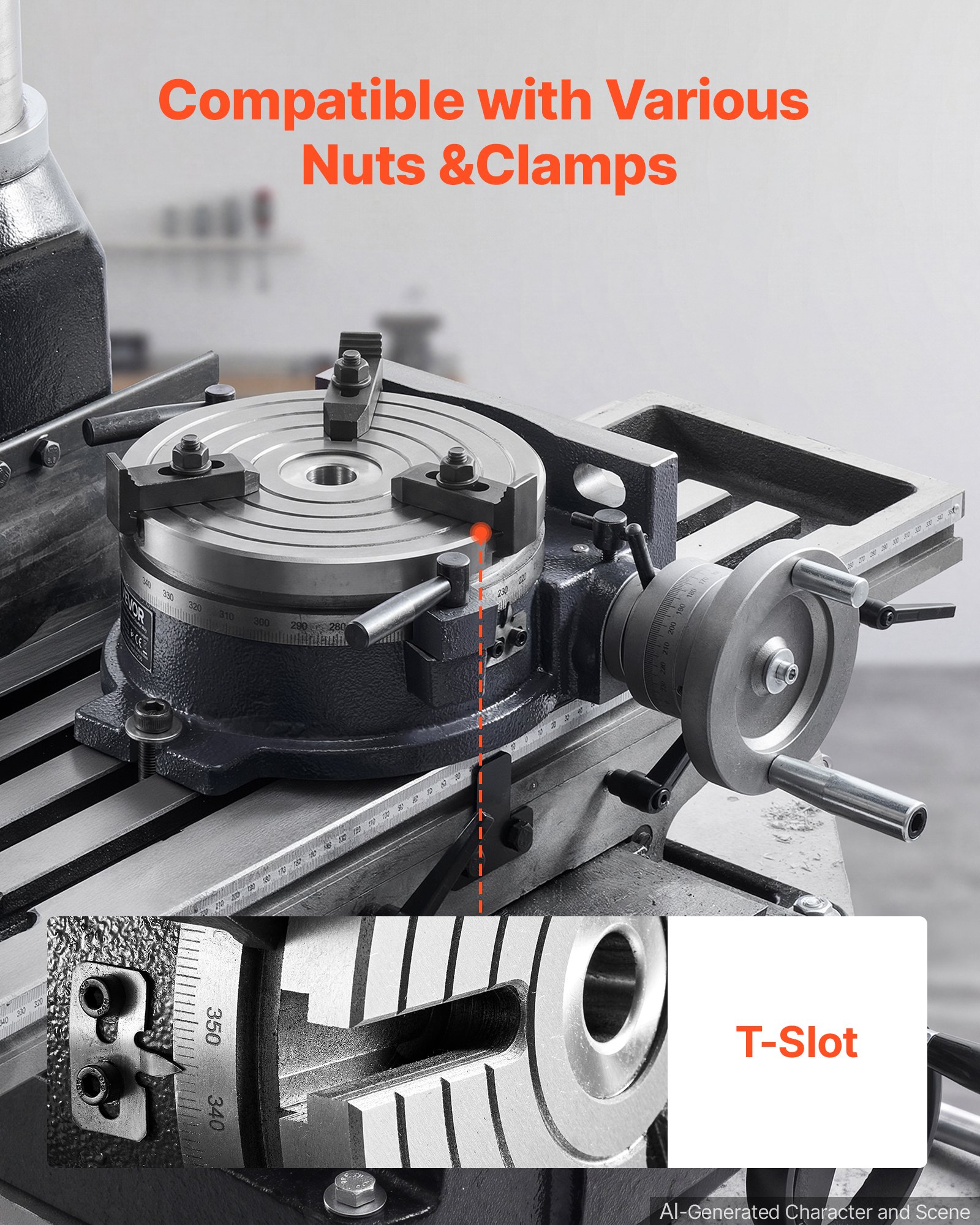 VEVOR Horizontal Vertical Rotary Table 200 mm Precision Milling Rotary Table, with T-Slot & Graduated Scale, Worm Gear Adjustment, Cast Iron, Precision Indexing, for Milling Machines & Drill Presses