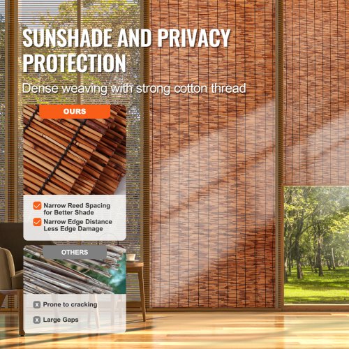 Natural Reed Privacy Fence Roll - Hand Woven, 80% Blackout For Garden, Balcony & Patio