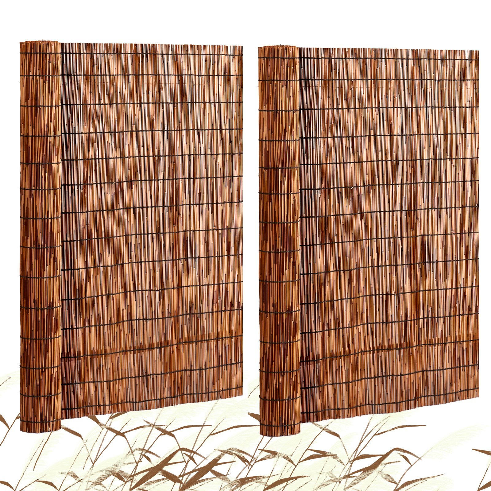VEVOR Natural Reed Fencing, 4 ft x 16.4 ft, 2 Pack Reed Screen Curtain Balcony Reed Fence Roll for Outdoor Backyard Patio, Decorative Fence for Backyard Garden Fencing Divider, Privacy Panel, Brown
