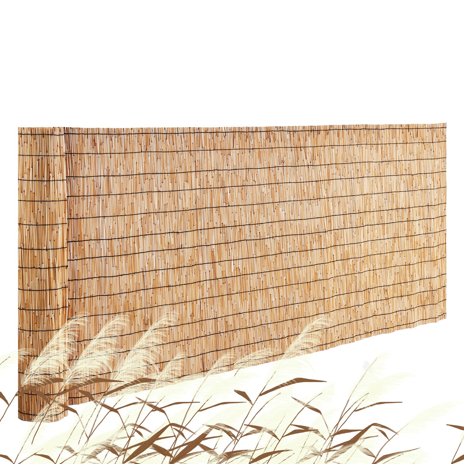 VEVOR Natural Reed Fencing, 3.3 ft x 9.8 ft, Reed Screen Curtain Balcony Reed Fence Roll for Outdoor Backyard Patio, Decorative Fence for Backyard Garden Fencing Divider, Privacy Screen Panel Curtain