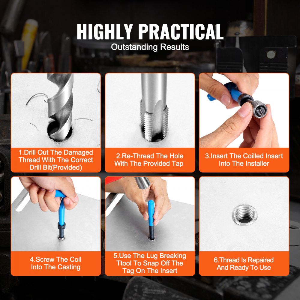 VEVOR Helicoil Thread Repair Kit, 338-Piece SAE and Metric Rethreading Tool Kit, M5, M6, M8, M10, M12, 1/4", 5/16", 3/8", 7/16", 1/2", HSS Drill Bits Thread Inserts Taps Breakoff Installation Tools