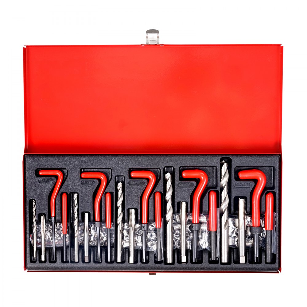 VEVOR Helicoil Thread Repair Kit, 166-Piece Metric HSS Drill Helicoil Repair Kit, M5 M6 M8 M10 M12 Heli Coil Rethreading Tool Kit with HSS Drill Bits Thread Inserts Taps Breakoff Installation Tools