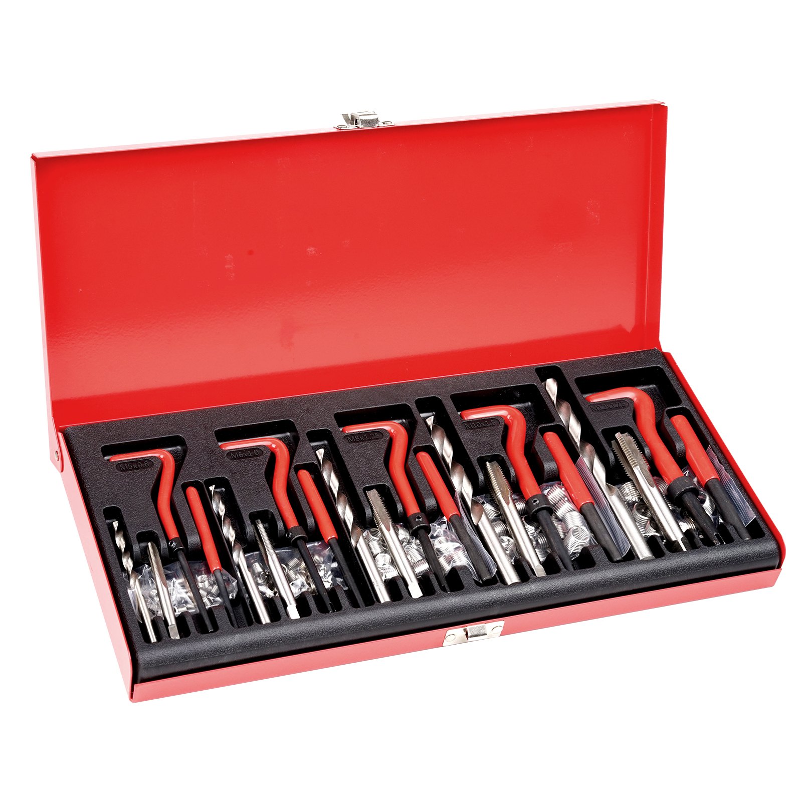 VEVOR Helicoil Thread Repair Kit, 166-Piece Metric HSS Drill Helicoil Repair Kit, M5 M6 M8 M10 M12 Heli Coil Rethreading Tool Kit with HSS Drill Bits Thread Inserts Taps Breakoff Installation Tools