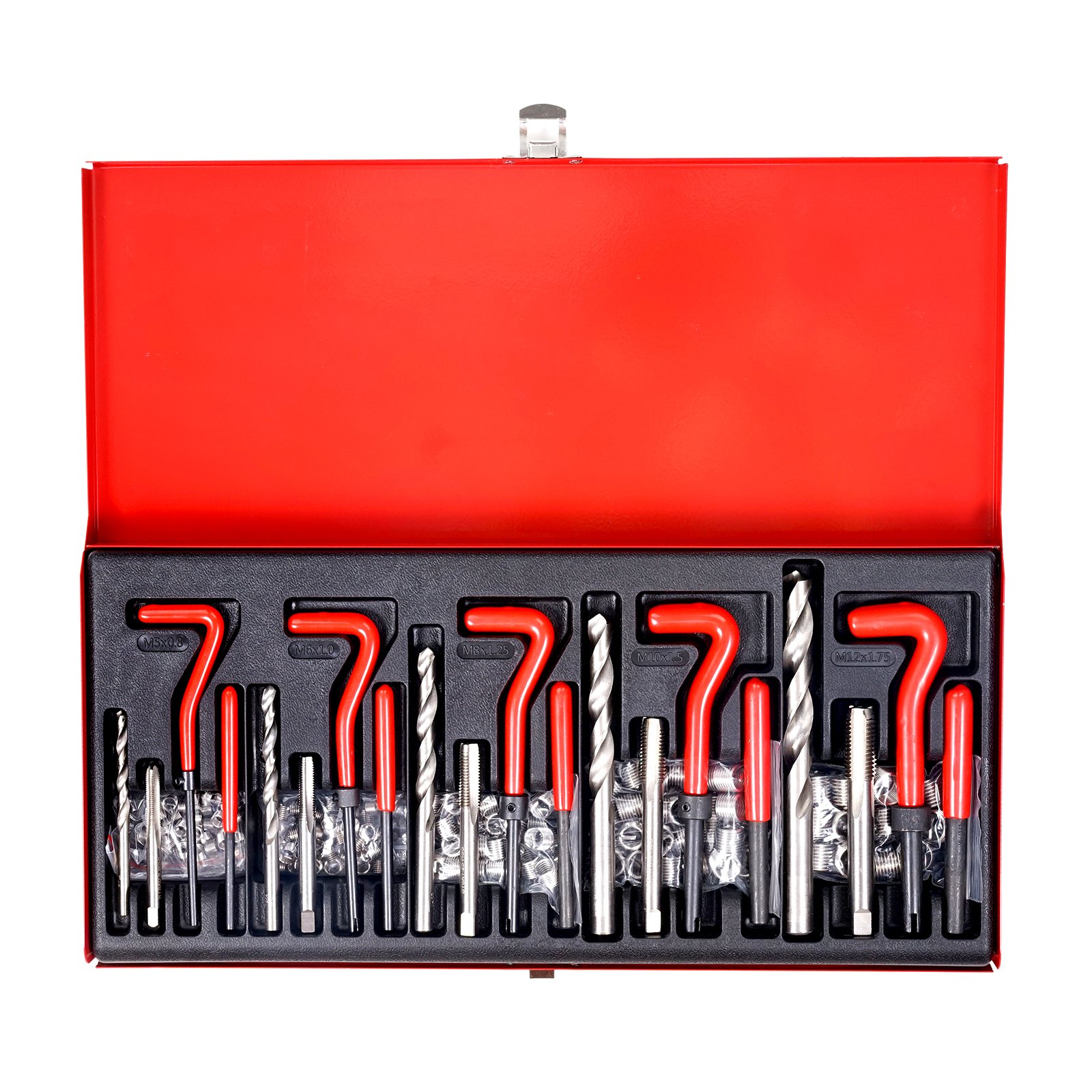 VEVOR Helicoil Thread Repair Kit, 166-Piece Metric HSS Drill Helicoil Repair Kit, M5 M6 M8 M10 M12 Heli Coil Rethreading Tool Kit with HSS Drill Bits Thread Inserts Taps Breakoff Installation Tools