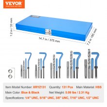 VEVOR 131 PCS Helicoil Thread Repair Kit SAE Tool 1/4 5/16 3/8 7/16 1/2 in UNC