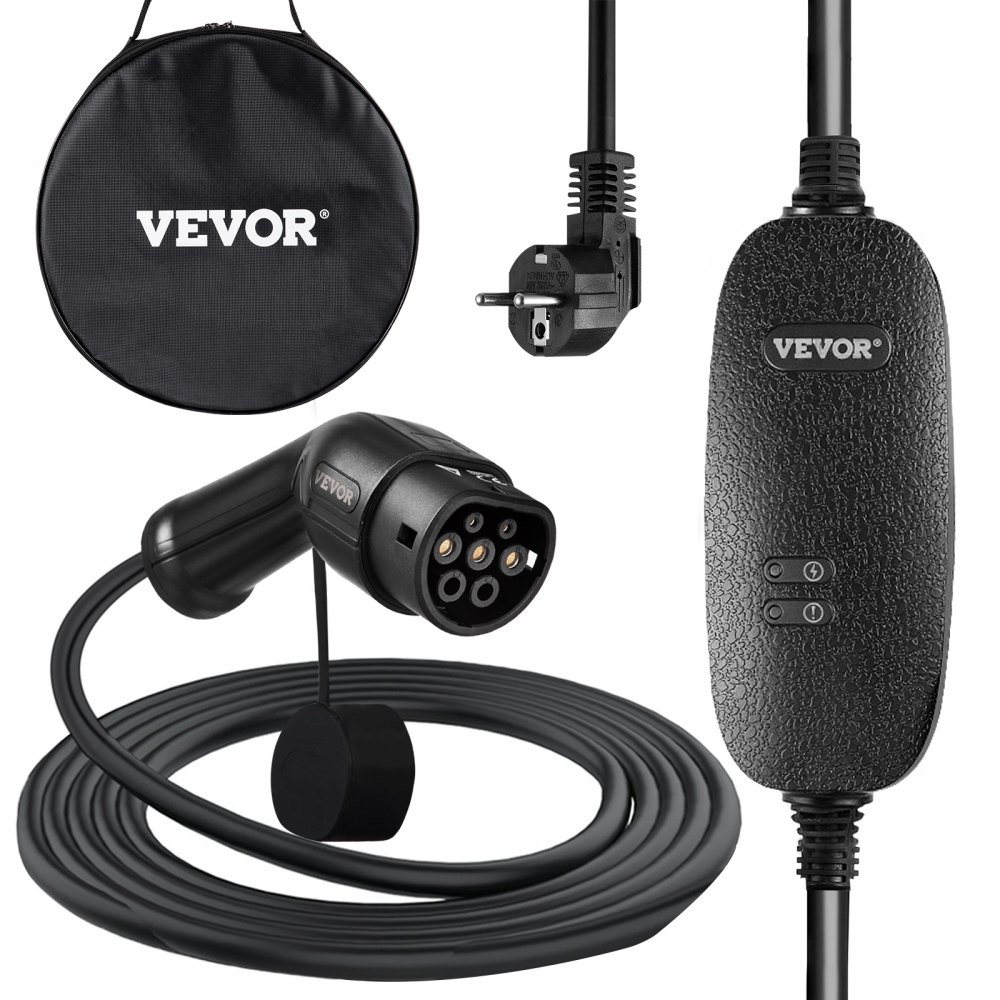 VEVOR Portable EV Charger, Type 2 10A, Electric Vehicle Charger 6 Metre Charging Cable with UK 3 Pin Plug, IP66 Max Waterproof Level,3kW 250V IEC 62196-2 Home EV Charging Station with Carry Bag, CE