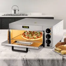 VEVOR Commercial Pizza Oven Countertop, 14" Single Deck Layer, 110V 1300W Stainless Steel Electric Pizza Oven with Stone and Shelf, Multipurpose Indoor Pizza Maker for Restaurant Home Pretzels Baked
