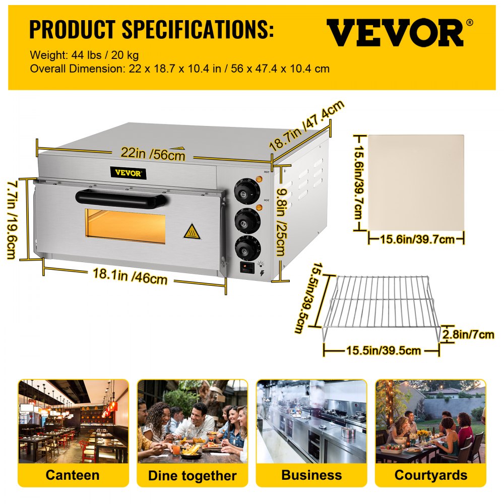 VEVOR Commercial Pizza Oven Countertop, 14" Single Deck Layer, 220V 2000W Stainless Steel Electric Pizza Oven with Stone and Shelf, Multipurpose Indoor Pizza Maker for Restaurant Home Pretzels Baked