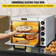 VEVOR kommerciel pizzaovn bordplade, 14" dobbeltdækket lag, 110V 1950W rustfrit stål elektrisk pizzaovn med sten og hylde, multifunktionel indendørs pizzamaskine til hjemmebagte kringler