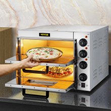 VEVOR kereskedelmi pizzasütő munkalap, 14"-es kétszintes réteg, 110V 1950W rozsdamentes acél elektromos pizzasütő kővel és polccal, többcélú beltéri pizzasütő éttermi otthoni perecek számára
