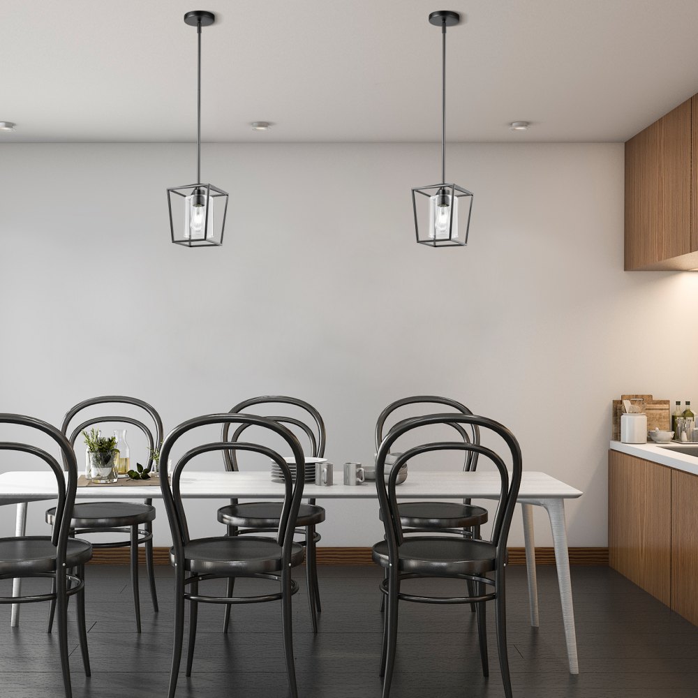 VEVOR 1-Light Black Pendant Light, 1 Pack, Farmhouse Iron Cage Metal Pendant Lighting with Clear Glass Shade, Adjustable Height Hanging Ceiling Lighting for Bedroom, Hallway, Entryway, Kitchen