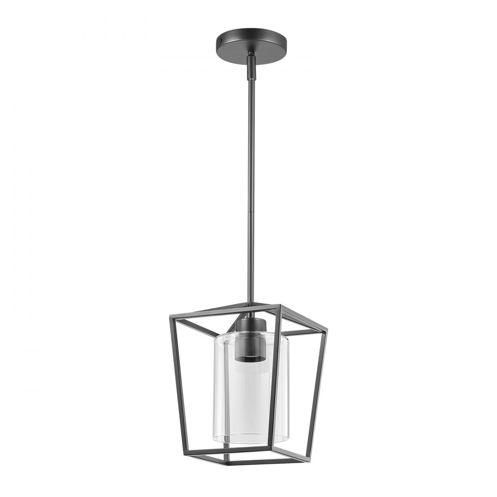 VEVOR 1-Light Black Pendant Light, 1 Pack, Farmhouse Iron Cage Metal Pendant Lighting with Clear Glass Shade, Adjustable Height Hanging Ceiling Lighting for Bedroom, Hallway, Entryway, Kitchen