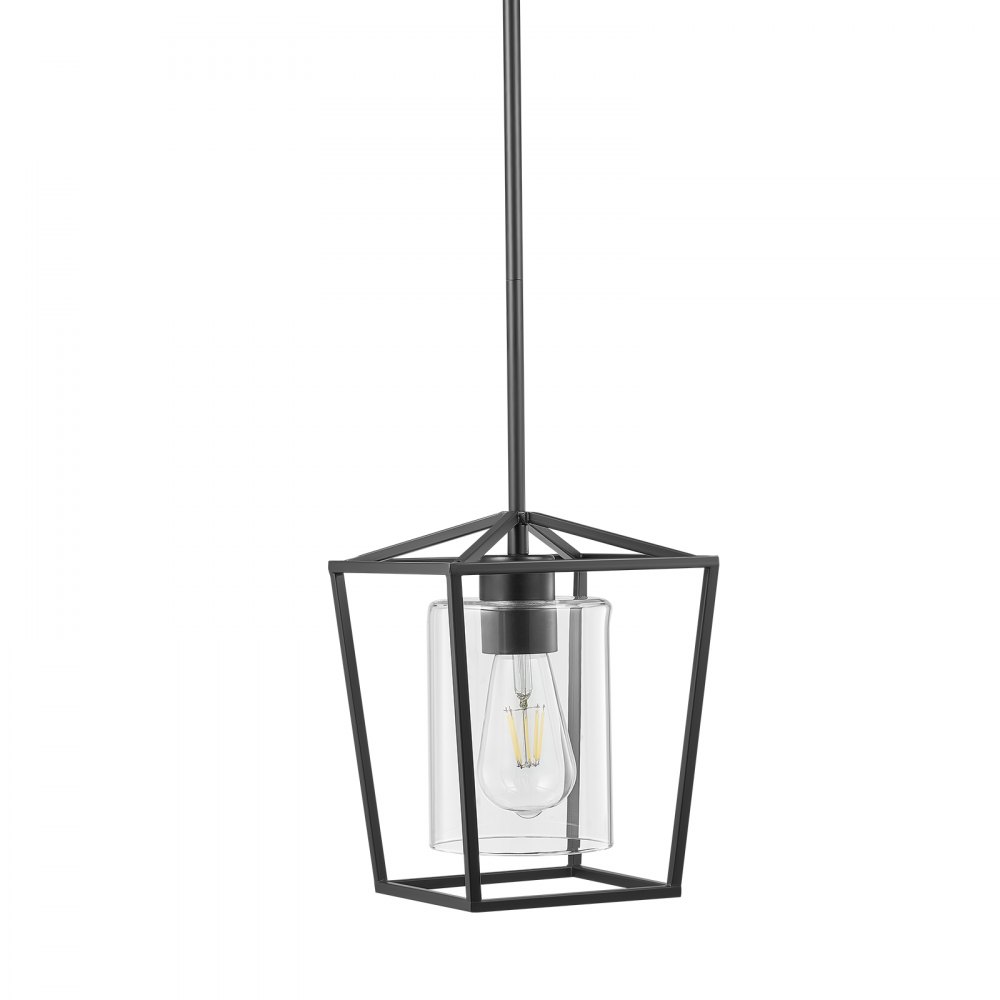 VEVOR 1-Light Black Pendant Light, 1 Pack, Farmhouse Iron Cage Metal Pendant Lighting with Clear Glass Shade, Adjustable Height Hanging Ceiling Lighting for Bedroom, Hallway, Entryway, Kitchen