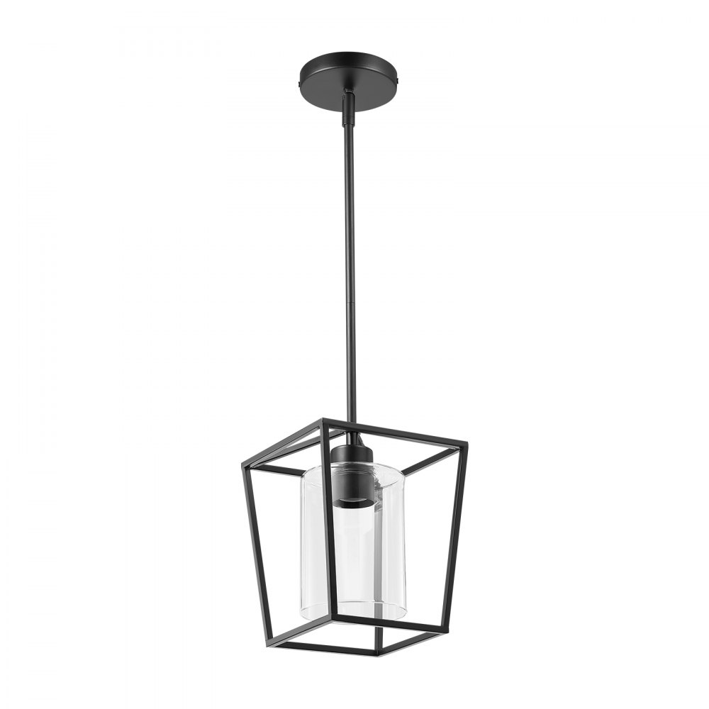 VEVOR 1-Light Black Pendant Light, 1 Pack, Farmhouse Iron Cage Metal Pendant Lighting with Clear Glass Shade, Adjustable Height Hanging Ceiling Lighting for Bedroom, Hallway, Entryway, Kitchen