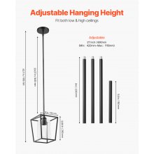 VEVOR Black Pendant Light Iron Cage Metal Pendant Lighting with Glass Shade
