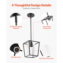 VEVOR Black Pendant Light Iron Cage Metal Pendant Lighting with Glass Shade