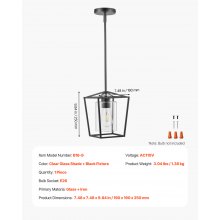 VEVOR Black Pendant Light Iron Cage Metal Pendant Lighting with Glass Shade