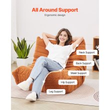 L-Shaped Bean Bag Chair with Soft Armrests and Storage Pocket Brown