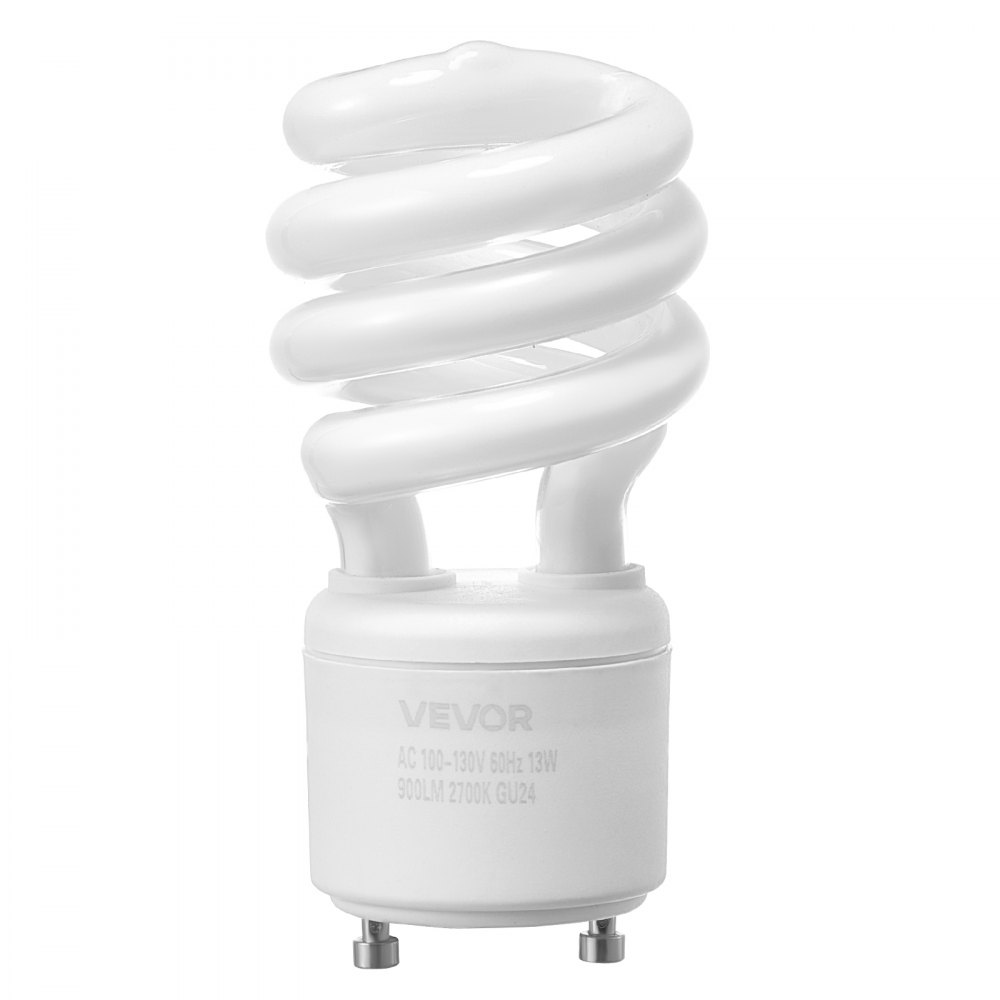 VEVOR 4-Pack CFL Light Bulbs, 13W Compact Fluorescent Spiral Bulbs with 2700K Warm Light, 900lm Luminous Flux, Twist and Lock GU24 Base, Ideal for Bedrooms, Study Rooms, Living Rooms, Commercial Use