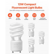 VEVOR 4-Pack CFL Light Bulbs 13W Compact Fluorescent Bulbs with 2700K Warm Light