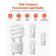 VEVOR 4-Pack CFL Light Bulbs 13W Compact Fluorescent Bulbs with 2700K Warm Light