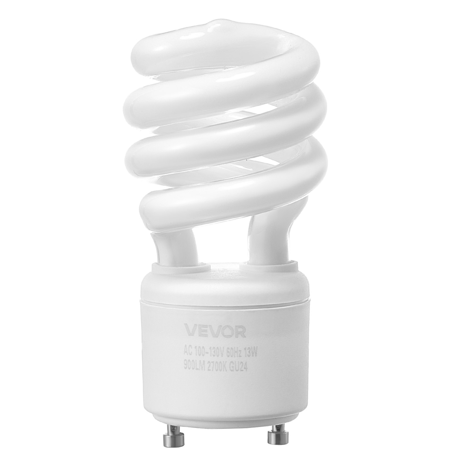VEVOR 4-Pack CFL Light Bulbs, 13W Compact Fluorescent Spiral Bulbs with 2700K Warm Light, 900lm Luminous Flux, Twist and Lock GU24 Base, Ideal for Bedrooms, Study Rooms, Living Rooms, Commercial Use
