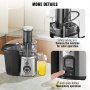 VEVOR Juicer Machine, 1000W Motor Centrifugal Juice Extractor, Easy Clean Centrifugal Juicers, Big Mouth Large 3" Feed Chute for Fruits and Vegetables, 2 Speeds Juice Maker, Stainless Steel, BPA Free