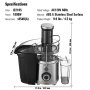 VEVOR juicer machine je2105 with 1000w power, stainless steel body, and 8.0 x 17.6 x 17.0-inch size.