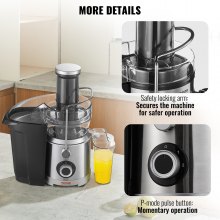 VEVOR Juicer Machine, 1000W Motor Centrifugal Juice Extractor, Easy Clean Centrifugal Juicers, Big Mouth Large 3" Feed Chute for Fruits and Vegetables, 2 Speeds Juice Maker, Stainless Steel, BPA Free