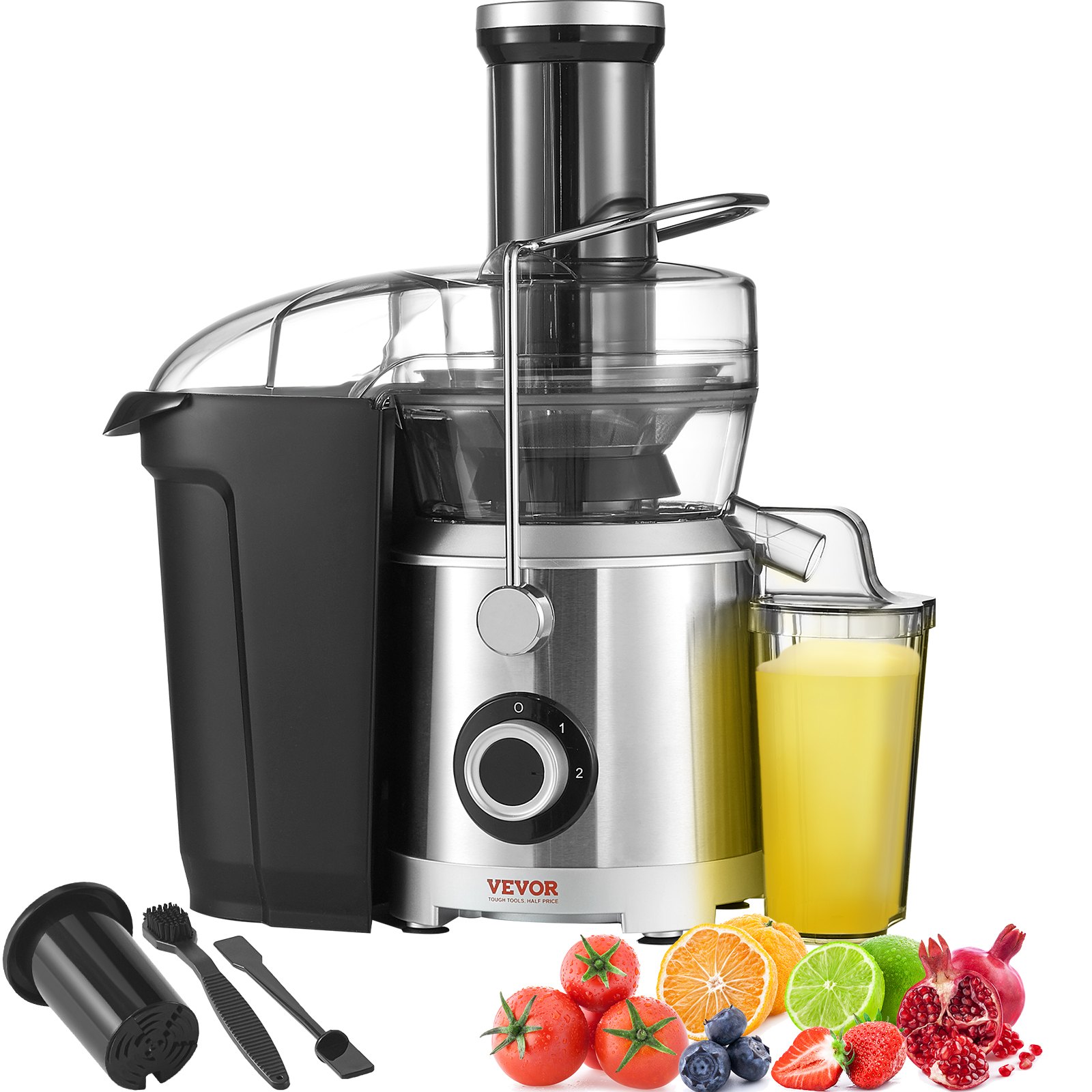 VEVOR Juicer Machine, 1000W Motor Centrifugal Juice Extractor, Easy Clean Centrifugal Juicers, Big Mouth Large 3" Feed Chute for Fruits and Vegetables, 2 Speeds Juice Maker, Stainless Steel, BPA Free