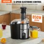 VEVOR Juicer Machine, 850W Motor Centrifugal Juice Extractor, Easy Clean Centrifugal Juicers, Big Mouth Large 3" Feed Chute for Fruits and Vegetables, 5 Speeds Juice Maker, Stainless Steel, BPA Free