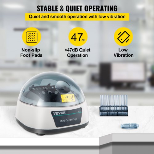 VEVOR Centrifuge, 7000RPM Fixed Speed Lab Centrifuge Machine, Max. 3286xg RCF Scientific Mini Centrifuge, with 2 in 1 Rotor, fits 0.2/0.5/1.5/2mL Tubes with 0.2/0.5mL Adapters, for Liquid Samples