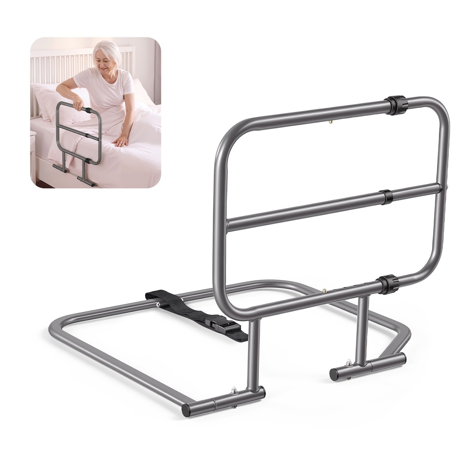 VEVOR Bed Rails for Elderly Adults 90.7kg Capacity Bed Side Assist Rail, High-Strength Steel, L-Shaped Bedside Cane for Seniors, Adjustable Handle Length, Fits King Queen Full Twin Beds