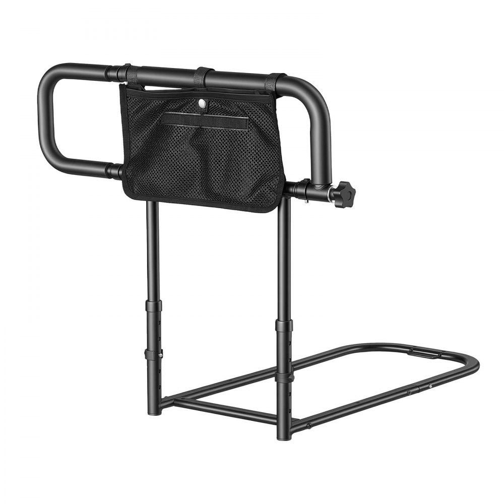 VEVOR Bed Rails for Elderly Adults Folding Bed Side Assist Rail for Seniors, Length & Height Adjustable, High-Strength Steel Bed Cane with Storage Pocket, Fits King Queen Full Twin Bed, 136kg Support