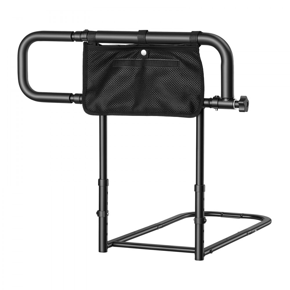 VEVOR Bed Rails for Elderly Adults Folding Bed Side Assist Rail for Seniors, Length & Height Adjustable, High-Strength Steel Bed Cane with Storage Pocket, Fits King Queen Full Twin Bed, 136kg Support