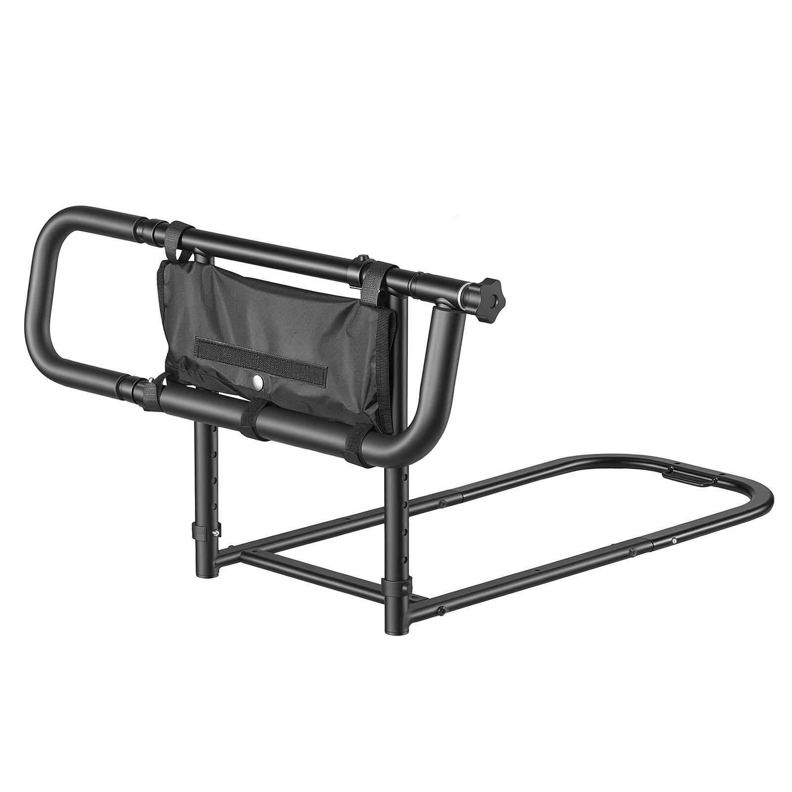 VEVOR Bed Rails for Elderly Adults Folding Bed Side Assist Rail for Seniors, Length & Height Adjustable, High-Strength Steel Bed Cane with Storage Pocket, Fits King Queen Full Twin Bed, 136kg Support