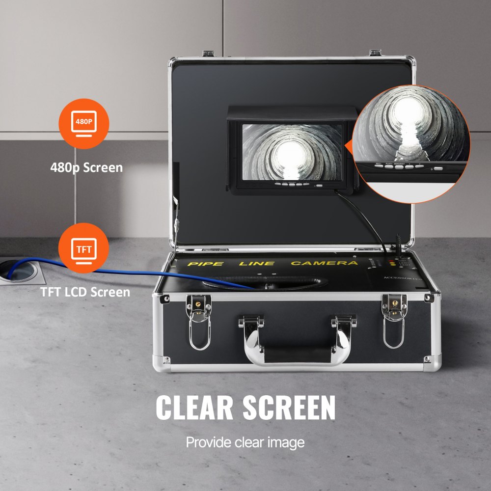 VEVOR Sewer Camera Pipe Inspection Camera 17.8 cm Screen 1000TVL Camera 20.1m