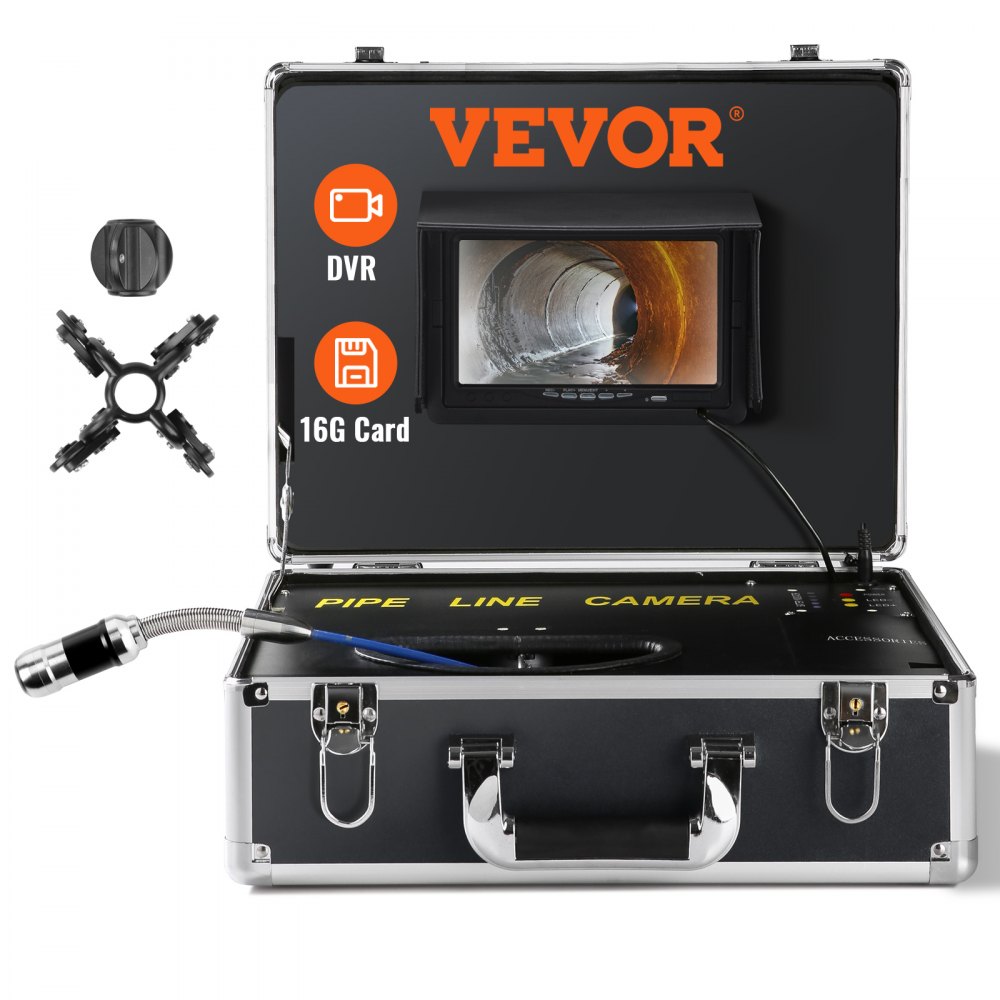 VEVOR Sewer Camera Pipe Inspection Camera 7-inch Screen 1000TVL Camera 100ft Pipeline Inspection Camera with DVR Function, Waterproof IP68 Camera w/12 Adjustable LEDs, w/a 16 GB SD Card for Sewer Line, Home, Duct Drainpipe Plumbing