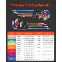 VEVOR Hex Key Allen Wrench Set 22pcs SAE and Metric Long Arm Ball End Key Set