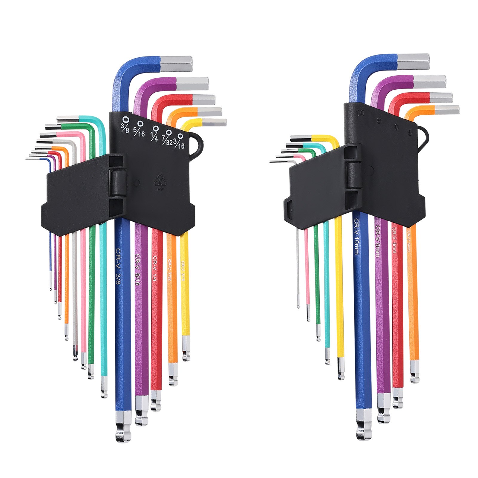 VEVOR Hex Key Allen Wrench Set, 22 pcs SAE (0.050-3/8 in) and Metric (1.5-10 mm), Color Coding Allen Wrenches Sets with Ball End, Long Arm L-Shaped Hex Key for Bicycle, Household, Automobile Repair